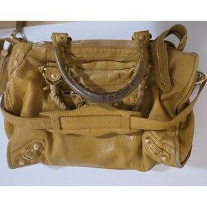 Authentic Balenciaga The Giant City Leather Mustard Yellow 204529 Hand Bag Y2K